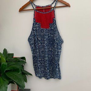 NWT Lucky Brand 100% cotton blue and red top size L